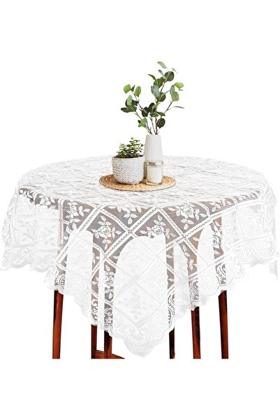 SYOSI Square Lace Tablecloth 35 x 35 Inch, Vintage Rose Check Embroidered Lac...