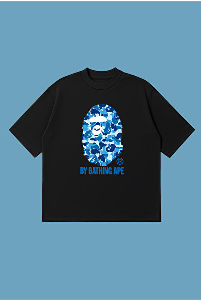 PURE POWER تي شيرت Bape أزرق مطبوع كبير الحجم للجنسين مصنوع من القطن بنسبة 10...