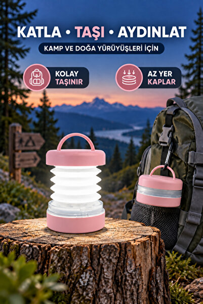 Ecuy Katlanabilir Kamp Lambası Pilli 2 Işık Modlu Askılı LED Çadır Feneri Por...