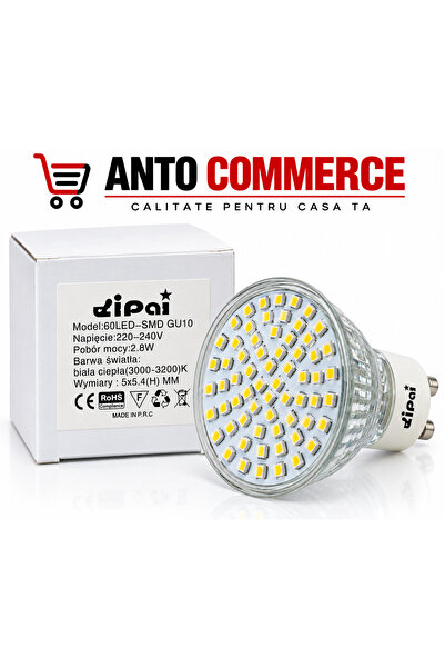 OEM Set 5 Spoturi LED Dipai GU10, 2,8W, 60 LED SMD, 3000–3200K Lumină Caldă, ...
