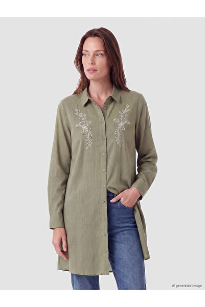 LC Waikiki Lcw Grace Green Embroidered Women's Shirt Tunic with Nevavm Differ...