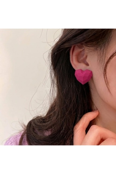 Lunarie Fuchsia Geometric Heart Stud Earrings Bijouterie Flashy Antiallergic ...