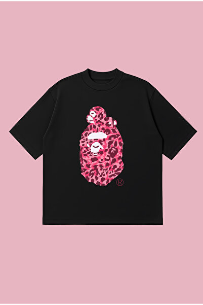 PURE POWER Μπλουζάκι Bape Pink Leopard με στάμπα, Oversize Boxy Cut, Unisex, ...