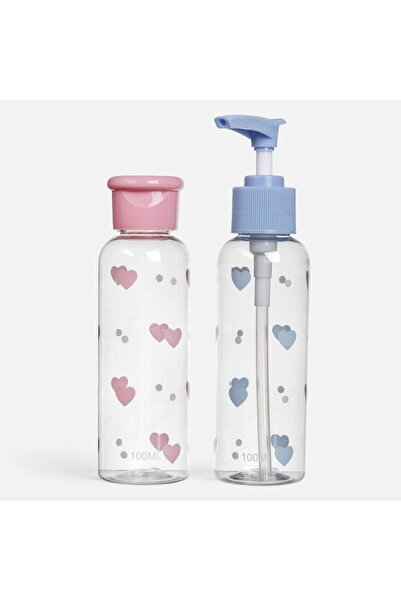 OEM Set Recipiente de Calatorie Transparente Ciel si Roz cu Inimi 100ml - 2buc