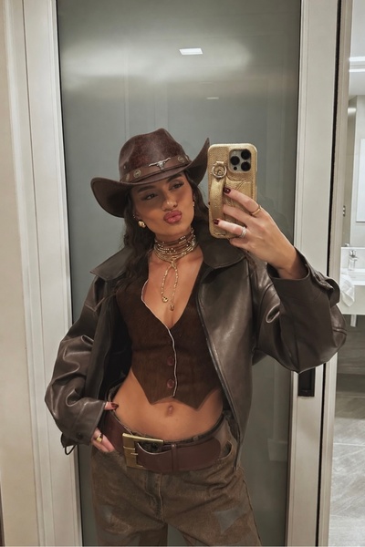 keisy Deri ipli Premium Kovboy Fötr Şapka