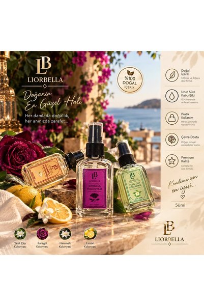 LiorBella 4'lü Mini Kolonya Seti 50 ml | Yeşil Çay, Karagül, Hanımeli, Limon ...