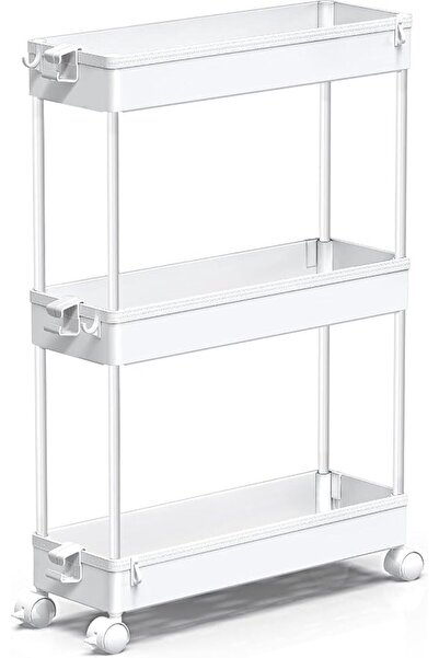 GENERAL Slim Rolling Utility Storage Cart, 3‑Tier Mobile Bathroom Organizer T...