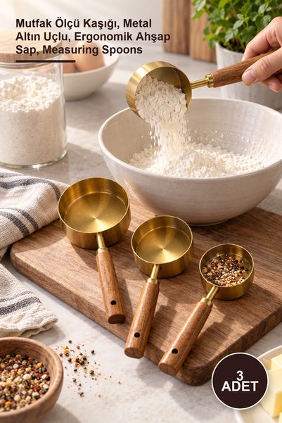 Yenilig 3-Piece Wooden Handle Measuring Spoon Set – Kitchen Measuring Spoon, ...