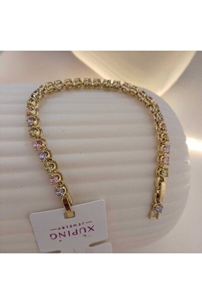 XUPING JEWELRY سوار ذهبي اللون مرصع بأحجار الزركون الملونة