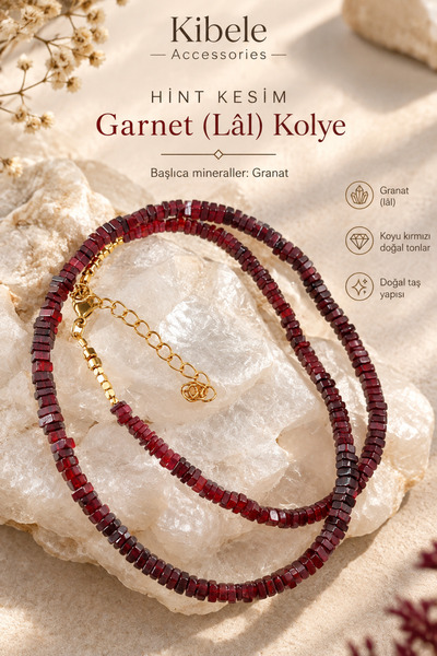 Doğaltaş Garnet ( Lâl Taşı ) Özel Hint Kesimi Kolye