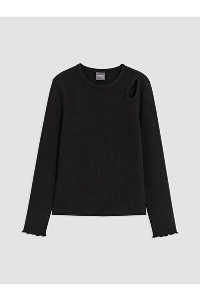 LC Waikiki Two Mt Shop Quality Black Oval Collar T-Shirt with Window Detail f...
