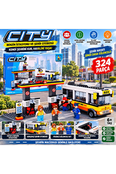 TRUST STORE Gas Station and City Bus 324 Piece Building Set Fun Puzzle Block ...