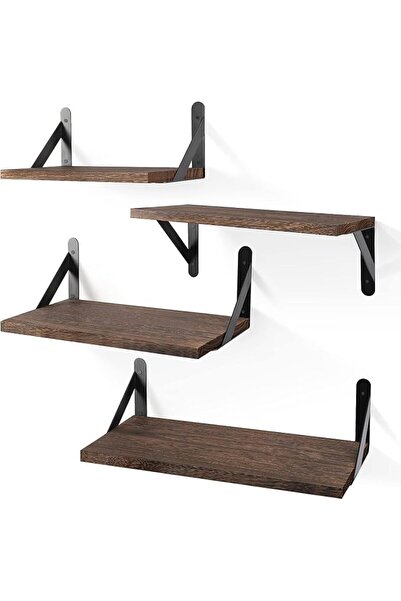 GENERAL Floating Shelves, Rustic Wood Shelves, 4 Sets of Wall Mounted Shelf f...