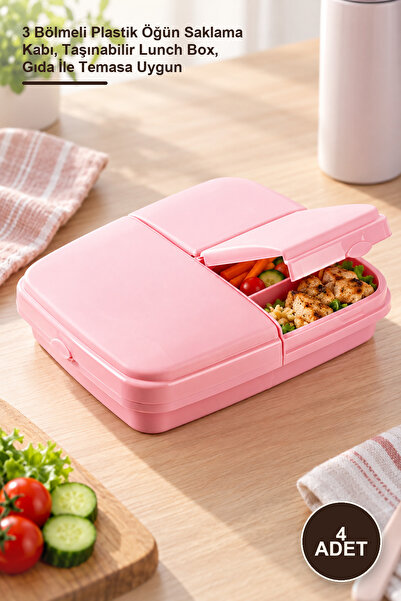 Yenilig 4 Natural Nutrition Containers – 3-Compartment Plastic Meal Storage C...