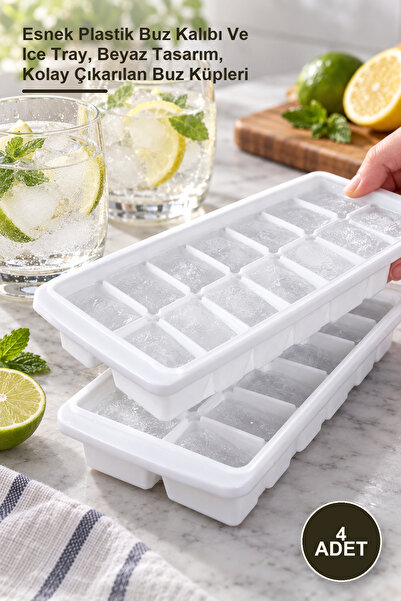 Yenilig 4 Pieces Soft Ice Trays – Flexible Plastic Ice Mold and Ice Tray, Whi...