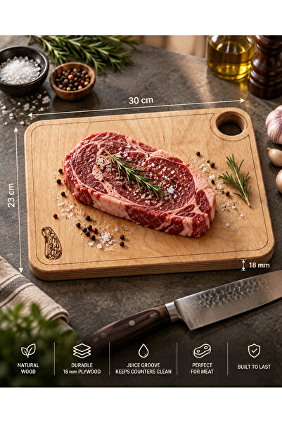 OAKY Life Meat Cutting Board – 30X23 cm 18 mm Natural Wood Plywood Kitchen Ch...