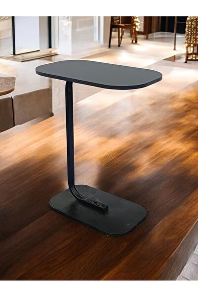 ALIFAFA C-Shape Side Table for Tablet, Black Wood Top with Black Metal Frame ...
