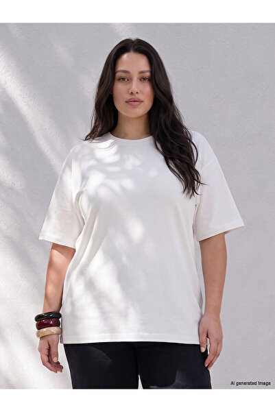 LC Waikiki Two Mt Shop Quality Lcw Curve White Combed Cotton Plain Oversize S...