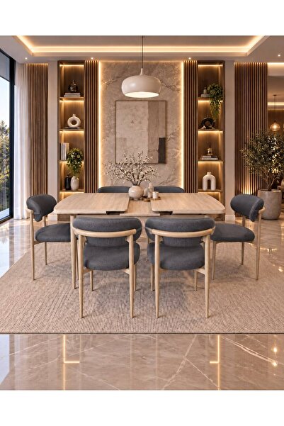 UZMHOME SFM Serisi 80 x 130 Mutfak Masa Takımı Salon Takımı 6 Sandalyeli Masa...