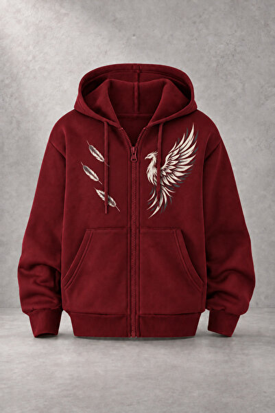 EVIus Unisex Phoenix Printed Three-Yarn Combed Cotton Fabric Hooded Zippered ...