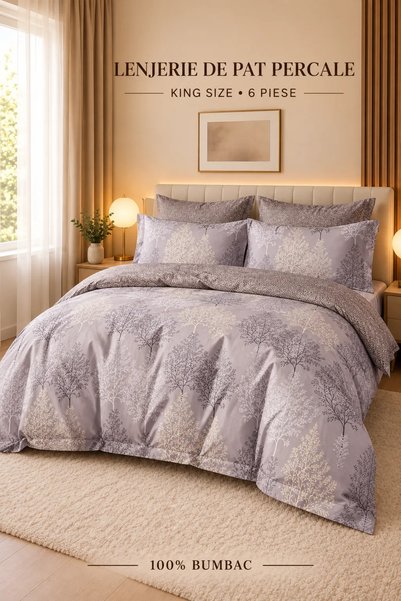 RALEX PUCIOASA Percale Bedding, 100% cotton, PRC198, King size — 6 pieces, 24...