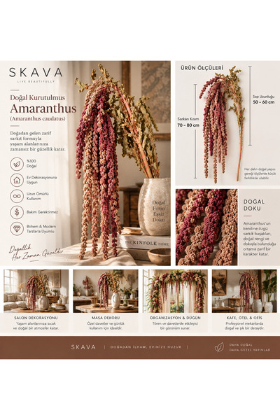 Doğal Kurutulmuş Sarkık Amaranthus Dalı | Bohem Vazo Dekoru | Ev Dekorasyonu