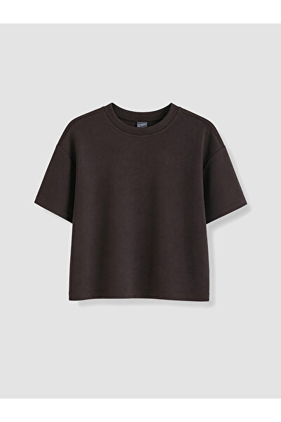 LC Waikiki Two Mt Shop Quality Brown Plain Loose & Baggy Short Sleeve Girls' ...