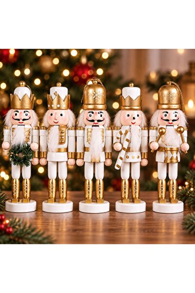 Coverzone 5’li Ahşap Fındıkkıran Asker Seti 15 cm, Nutcracker Yılbaşı Süsü, N...