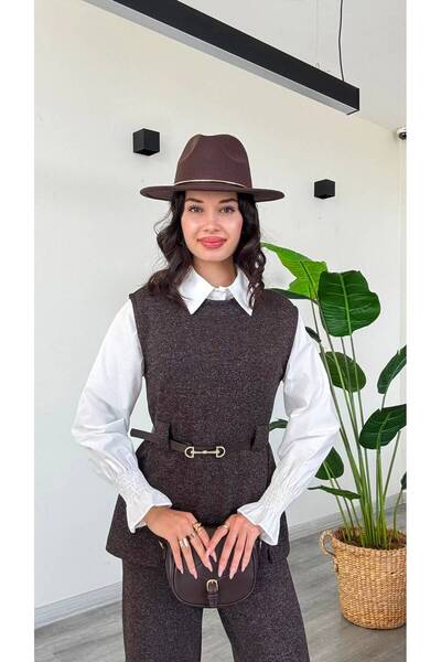 modadagiyim Women's Knitwear Trousers Vest Shirt Belted Premium Comfortable a...