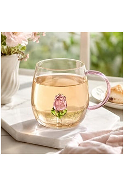 OEM Ceasca din Sticla Transparenta cu Trandafir 3D 400ml