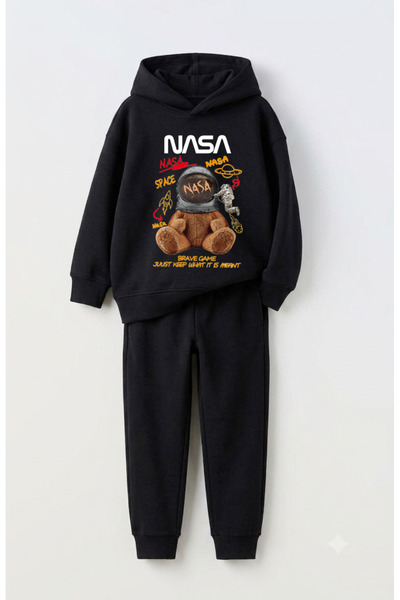 Let's Wear Nasa Bear Printed Premium Sweatshirt & Sweatpants Set for Kids - 2...