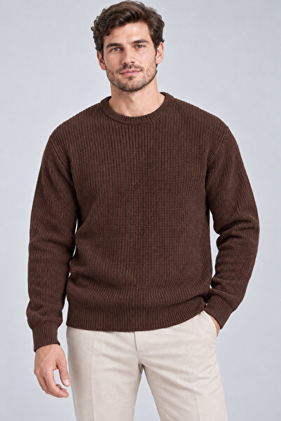 cto your style Brown Comfortable Ribbed Crew Neck Men's Knitwear Sweater