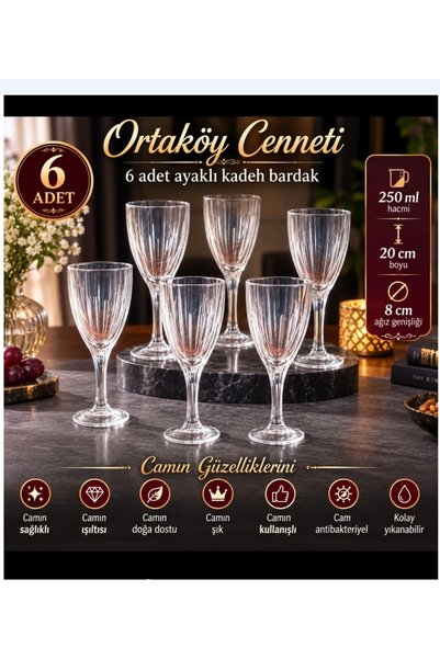 ORTAKÖYCENNETİ 6 ad ayaklı kadeh Bardak MURANO şık uzun ayak çok amaçlı 250 cc Hacim 20 cm boy 8 cm agız