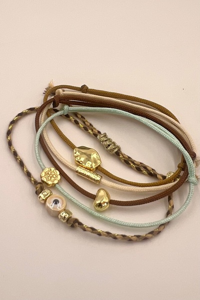 Concept HuBuTU Seramik Nazar Boncuklu & Gold Objeli Kahve Bej Turkuaz İp Bile...