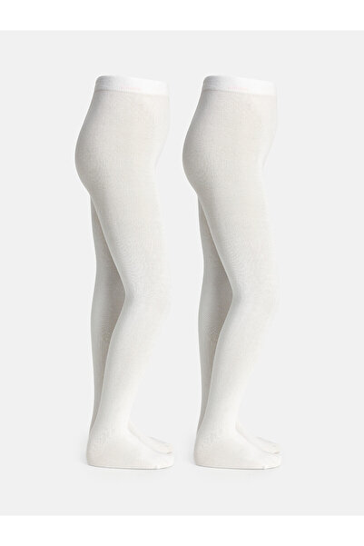 LC Waikiki Two Mt Shop Quality Lcw Kids White Plain Girls' Pantyhose