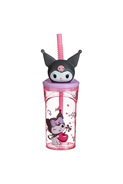 OEM Pahar din Plastic Roz cu Pai & Model 3D Kuromi 360ml