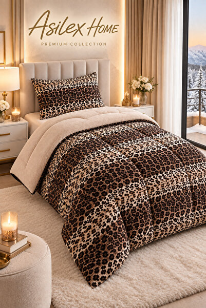 Asilex Home Collection Single Leopard Patterned Premium Welsoft Quilt Set, Do...