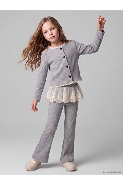 LC Waikiki Nevavm Farkıyla Lcw Kids Gray Plain Narrow & Slim Elastic Waist Gi...