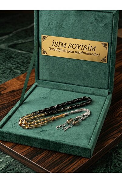 Sabır Taneleri Ateş Kehribar Tesbih, Kişiye Özel Harfli İsimli Seri, Kadife K...