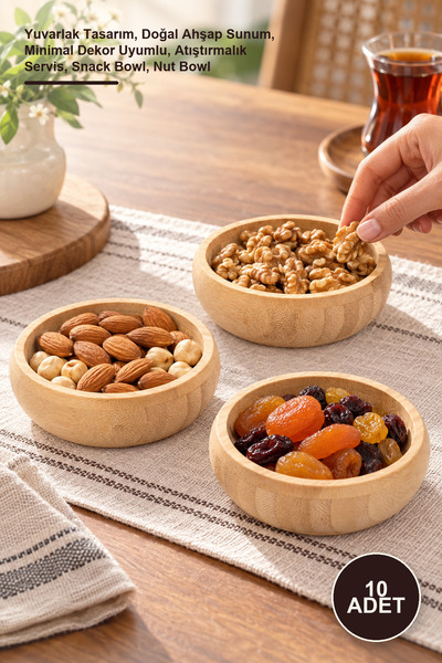 Yenilig 10-Piece Snack Bowl Set – Round Design, Natural Wood Presentation, Mi...