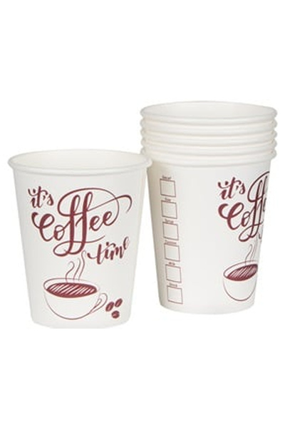 OEM White Cardboard Cups with Message 'It's Coffee Time' 240 ml - 30pcs