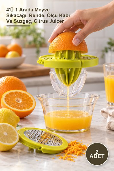 Yenilig 2-in-1 Citrus Juicer with Grater – 4-in-1 Fruit Juicer, Grater, Measu...