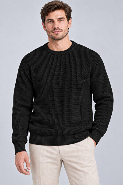 cto your style Black Comfortable Ribbed Crew Neck Men's Knitwear Sweater