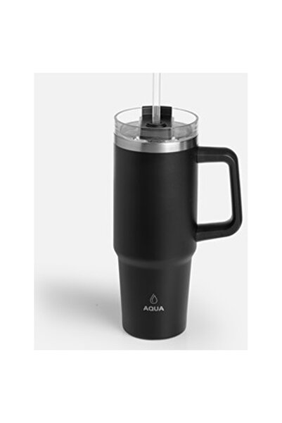 OEM Black Stainless Steel Thermos Cup with Handle & Straw 900ml