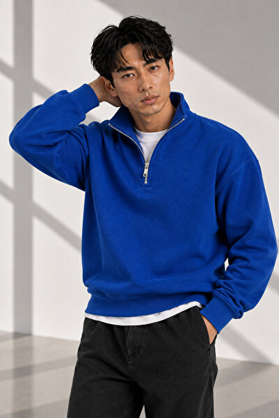 beuivo Unisex Yarım Fermuarlı Dik Yaka %100 Pamuklu Yumuşak Dokulu Sweatshirt...