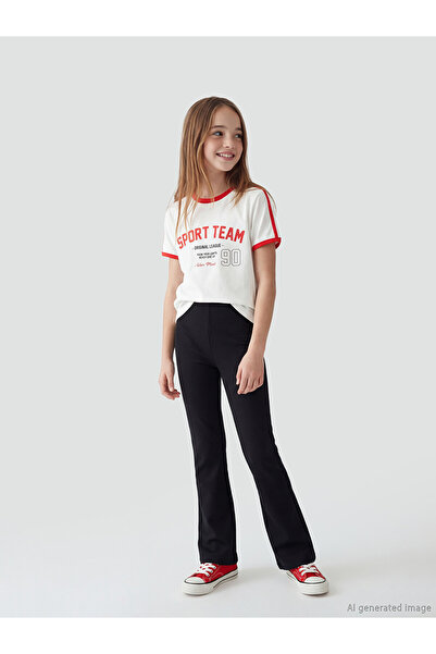 LC Waikiki Nevavm Farkıyla Lcw Kids Black Elastic Waist Spanish Leg Girls' Le...