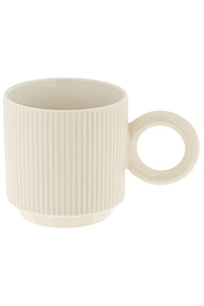 OEM Ecru Ceramic Mug with Embossed Stripe Ring Handle 420ml