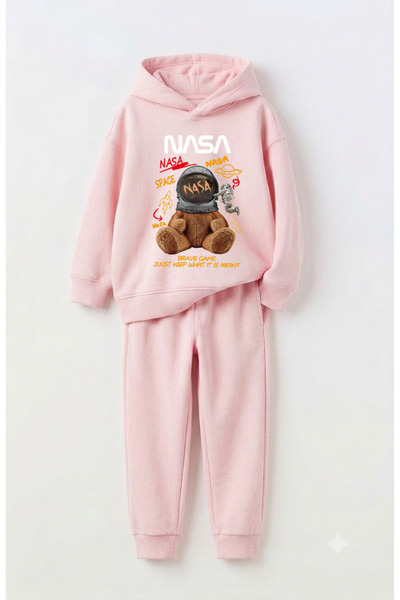 Let's Wear Nasa Bear Printed Premium Sweatshirt & Sweatpants Set for Kids - 2...