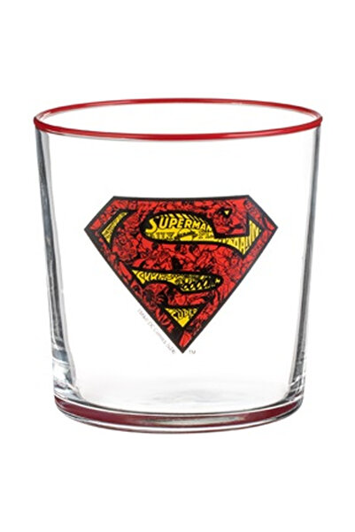OEM Short Glass Tumbler with Superman Pattern & Red Rim 380ml