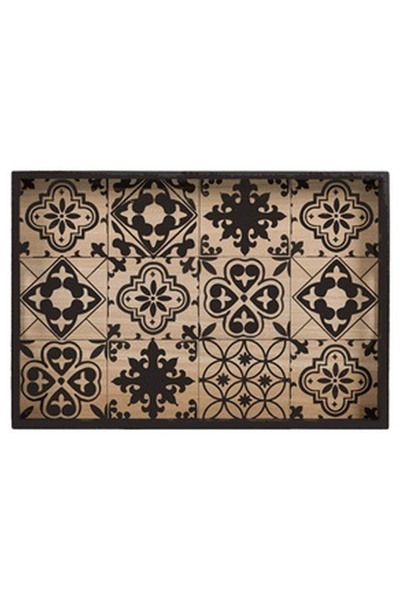 OEM Wooden Serving Tray with Black Patterns 41x28x3.5cm